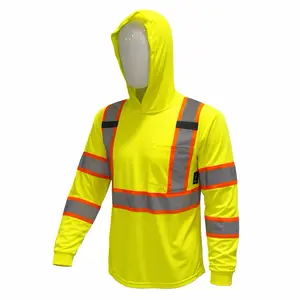 ST908 High Visibility Hoodie Long Sleeve Safety Shirt with hoodie Polyester Birdeye Mesh in Yellow