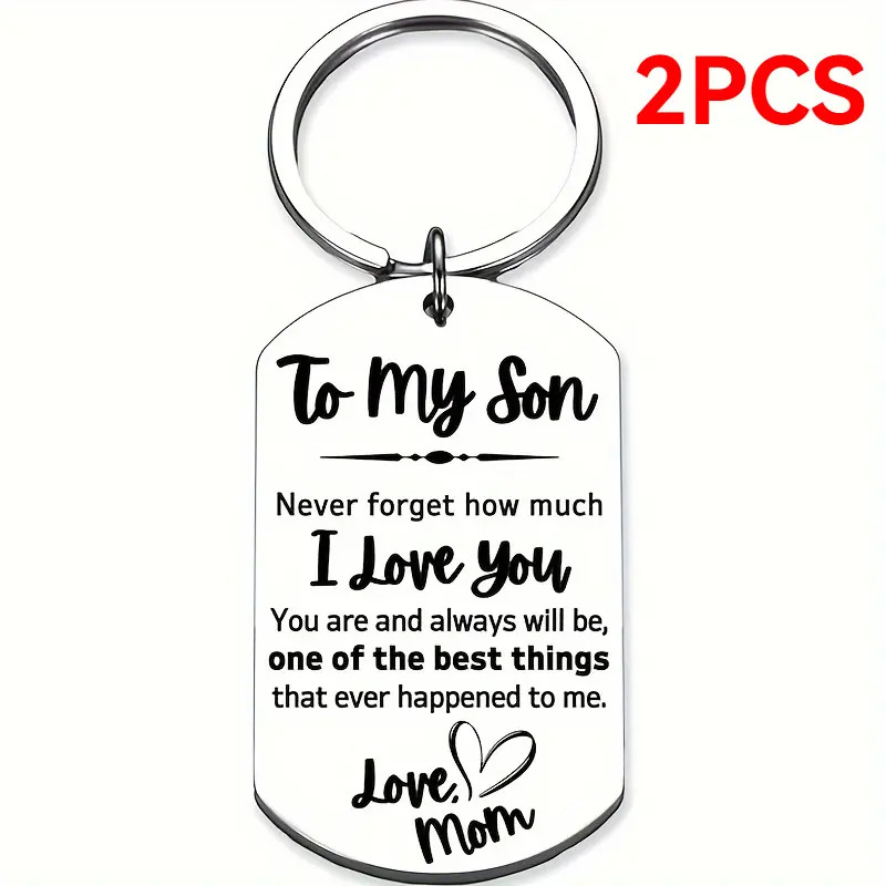 Stainless Steel Keychain Set for Son, 2-Piece Personalized Multipack with Engraved 'To My Son' Message and Heart Tag on Keyring Buckle - Birthday or Graduation Gift, Personalized Heart Tag, Commemorative, Oblong, 2Pcs Set, Alphabet, Durable, Custom Name P