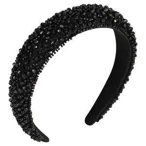 Beaded Headbands for Women Girls Fashion Sparkly Crystal Jeweled Headband Padded Glitter Decorative Hairband Fancy Birthday Prom Wedding Hair Accessories