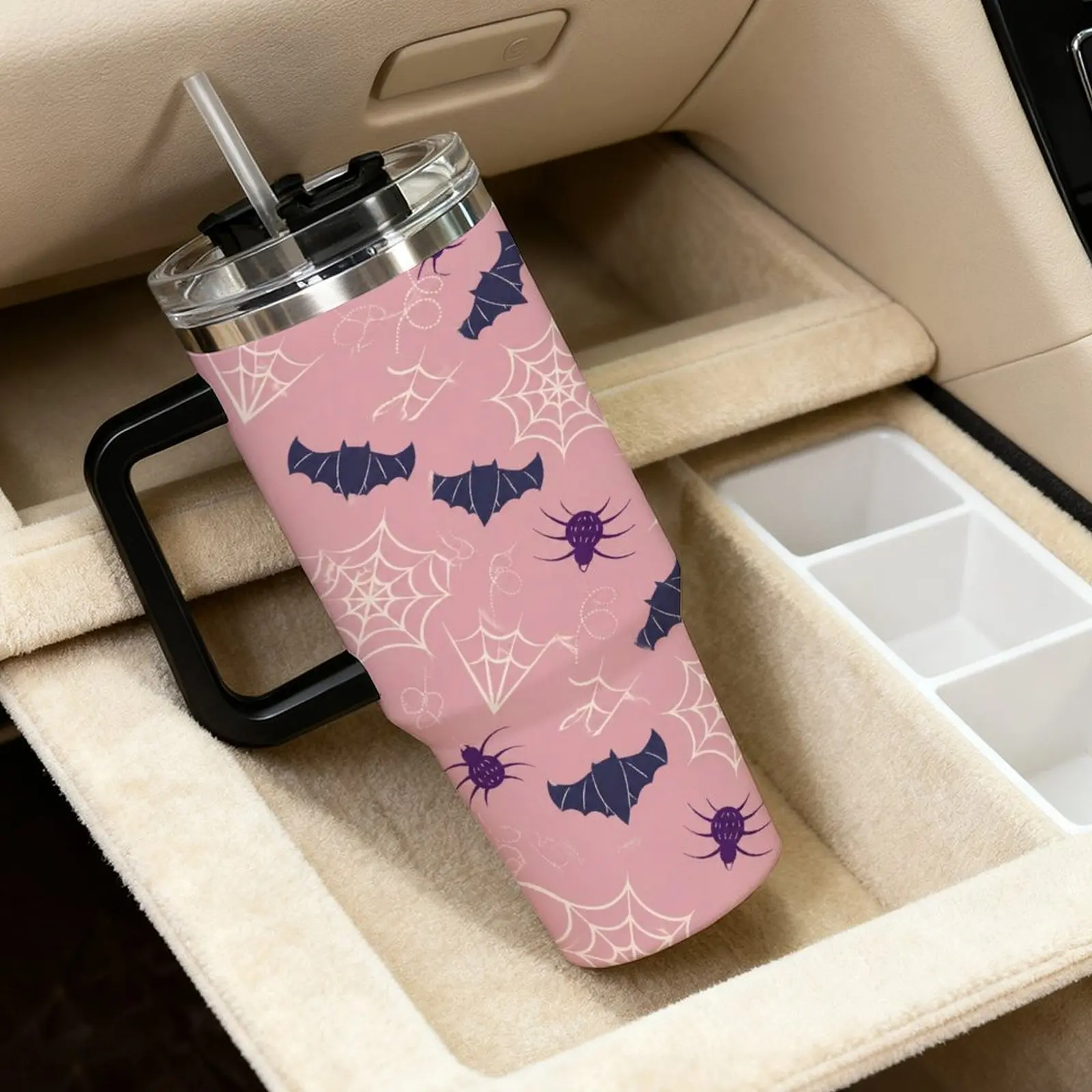 40oz Large Portable Halloween Stainless Steel Tumbler with Handle & Straw Lid - Vacuum Insulated Flasks, Spooky Leakproof Coffee Cup, Reusable Hot & Cold Drinkware for Outdoor & Camping