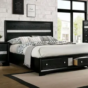 Rosdorf Park CM7552BK-4PC 4-Piece Queen Bed Set with Drawers in Footboard Black Finish Wood Nightstand Dresser Mirror Assembly Required, Wooden Bedroom Set, Bedroom Dresser Sets