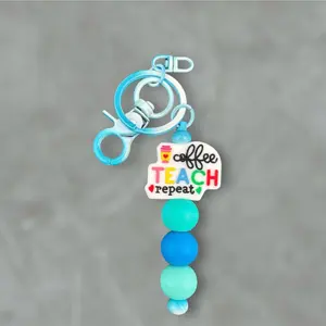 “Coffee Teach Repeat” beaded keychain
