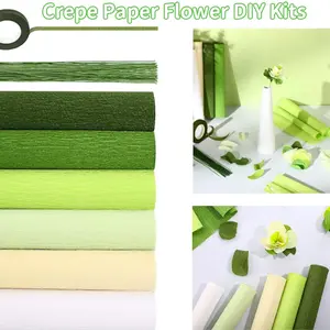 Crepe Paper 6 Rolls Green Crepe Paper Wide Crepe Paper Streamers Crepe Paper Flower Making Kits Green Floral Tape and Floral Stem Wire for Wedding Festival Party DIY Flower Crafts summervibes