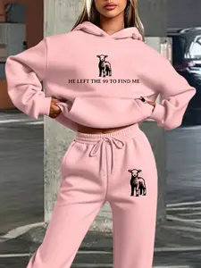 Women's Hooded Long Sleeve Sweatshirt Set, Fall & Winter Warm Clothing, Sheep Bible Graphic Print, Casual Religious Style, Loose Fit