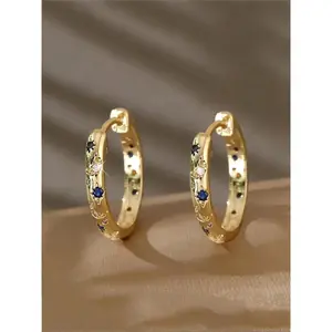 Vintage Star & Moon Decor Hoop Earrings, Fashionable Rhinestone Decorated Earrings for Women, Trendy All-match & Exquisite Jewelry for Birthday Gift, Statement Earrings, Fashion Accessory