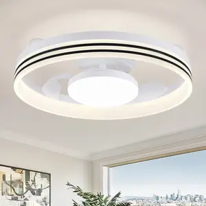 Ceiling Fan with Light, 20" Modern Low Profile Ceiling Fans with 6 Wind Speeds, Dimmable Smart Bladeless Ceiling Fan Light with Remote for Bedroom, Kids Room and Living Room