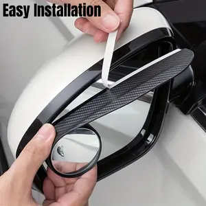Carbon Fiber Car Side Mirror Rain Cover & Blind Spot Mirror Easy Front Installation Stylish Black Design Enhances Visibility Safety
