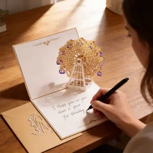 3D Paper Craft Greeting Card, Foldable Holiday Cards, Thank You Notes, Invitations, Mother's Day, Valentine's Day, Christmas, Gift for Family Friends