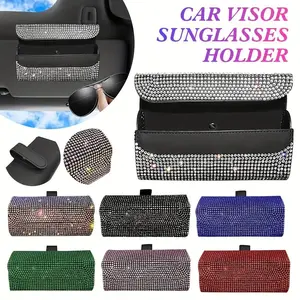 Car hot diamond car glasses case Multifunctional car visor Glasses clip Storage box Diamond-encrusted cute lady Car Storage Organizer