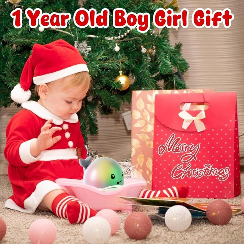 Light Up Whale Sprinkler Bathtub Water Pool Toy for Toddlers 1-3 2-4 Kids Ages 1-3 or Babies 0-6-12-18 Months Infant Bath First Birthday Gifts Fun Hover Grow Space Duck Sports Toys Easy Clean Floating Ball Bulk Foam