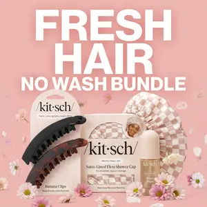 Fresh Hair No Wash Bundle - Kitsch Hair Refresh Set - Odor Eliminating Spray, Satin Shower Cap & Banana Clips - Women's Beauty