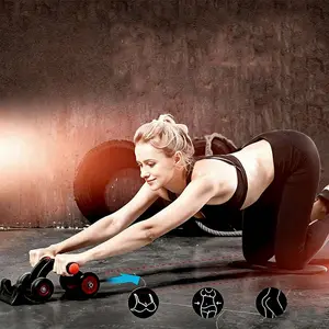 Portable Core Exercise Roller Trainer with Knee Pads, 4 Wheel Abs Design for Symmetrical Abs, Essential Gym and Home Fitness Equipment