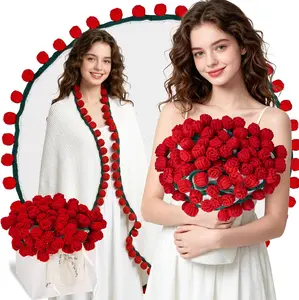 BUYHAPPY Magic Bloom Blanket Bouquet 2-in-1 Handmade Crochet Rose Throw & Floral Decor for Mother's Day Birthdays Anniversary Gifts Valentine Presents for Girls