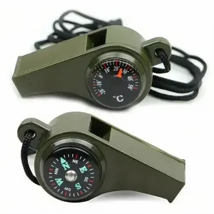 3 in 1 Emergency Survival Whistle 2 Pack, Portable Double-Sided Whistle with Compass & Thermometer, Outdoor Survival Gear for Camping, Hiking, Emergency & Referee Use