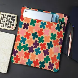 1PC Multicolor Floral Four-Leaf Clover Print Book Cover with Zipper Closure - Book Protector & Storage Bag, Front Pocket for Students, Teachers, Office Supplies.