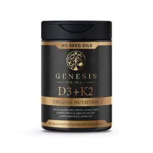 Genesis Primal Vitamin D3 + K2 5000 IU/100 MCG Vegan Gluten-Free with Coconut MCT Supports Bone & Immune Health 60 Veggie Softgels