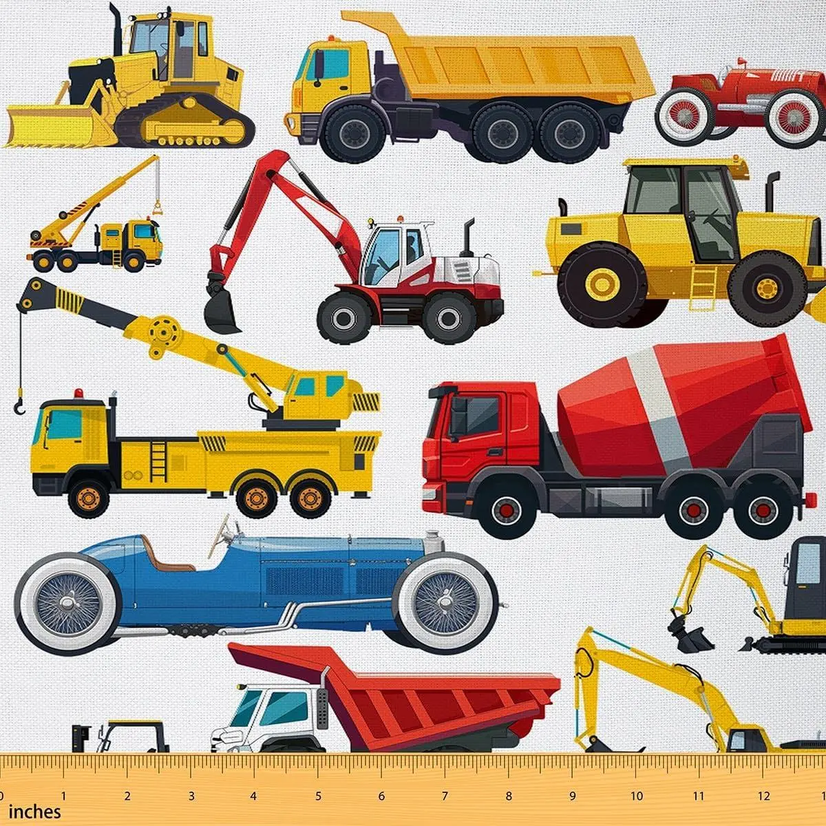 Cartoon Trucks Fabric Colorful Excavator Car Equipment No Stretch Fabric Construction Vehicle Gift Soft Flannel Polyester Fabric DIY Home Accents Pre-Cut