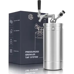 128OZ Mini Keg Growler, Pressurized  Dispenser System with Self-Closing Design Faucet Keeps Carbonation and  for Homebrew, Craft and Draft