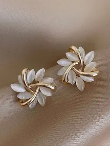 Elegant Flower Petal Stud Earrings for Women, Fashionable Daily Wear Jewelry, Dainty Fashion Jewelry, Trendy Jewelry, Perfect Birthday Gift, Girls' Accessories