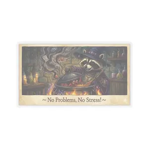 Raccoon Witch Brewing Potion Sticker | Kiss-Cut Sticker, No Problems No Stress