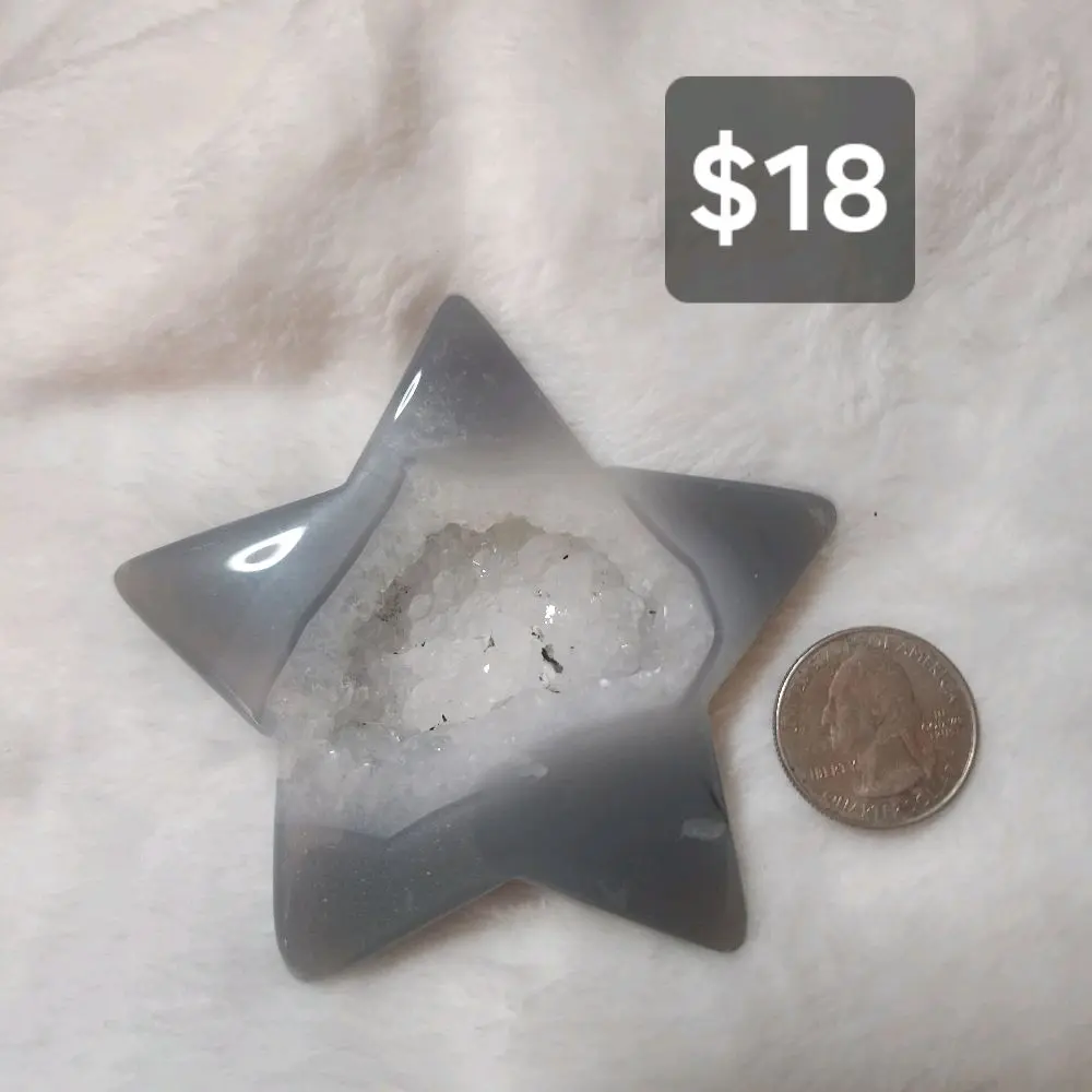 #11 Natural Gray Banded Agate Star with Druzy Center Home Decor Carving Healing Crystal for Meditation & Spiritual Gifts
