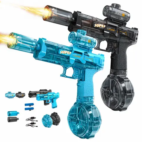 Automatic LED Water Cannon - Rechargeable Unisex Electric Switch Control Water Blaster, Turbo 40% Range Boost, 28-32 Ft Strong Spray, 32oz, 2000mAh Batteries Included, 2-Hour Full Charge, Pool Fight Toy, Floats for Recovery, Ages 8+, Summer Outdoor Gift