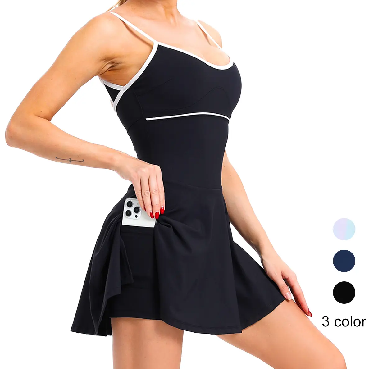 Women's Tennis Workout Dress with Built-in Bra & Shorts Pockets Athletic Golf Dresses Gym Workout Jumpsuit Sporty Fitness Skirts with Shorts Summer Comfortable Outfit
