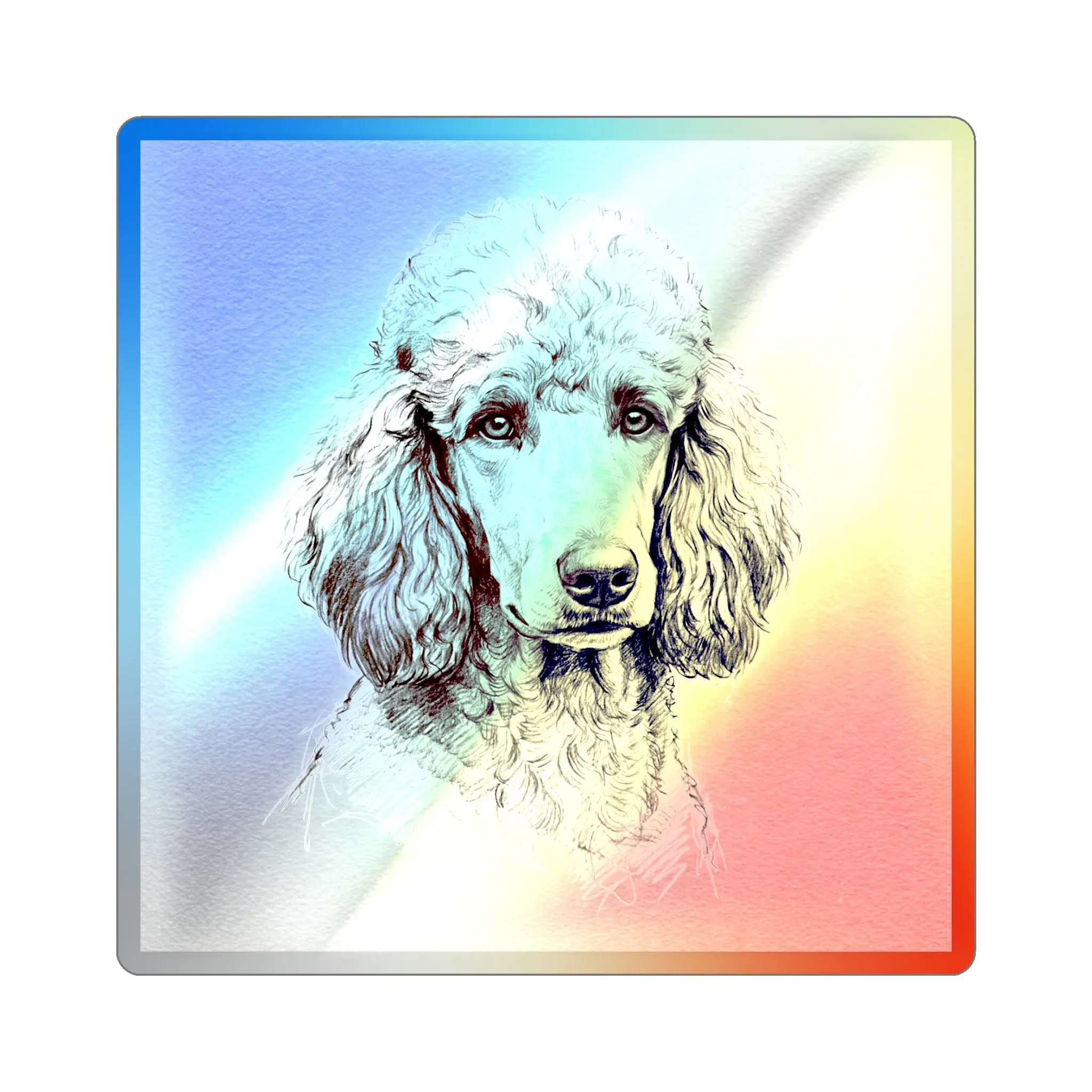Poodle Pencil Sketch Holographic Sticker, Puppy Gift, Dog Dad Surprise | Tritan