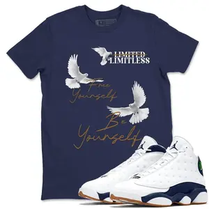 Unisex T-shirt - Free Yourself Be Yourself Sneakerhead Gift - T-Shirts To Match Jordans AJ13 Midnight Navy. 100% Cotton. Casual Wear. Streetwear Style. T-shirt To Match Sneaker.