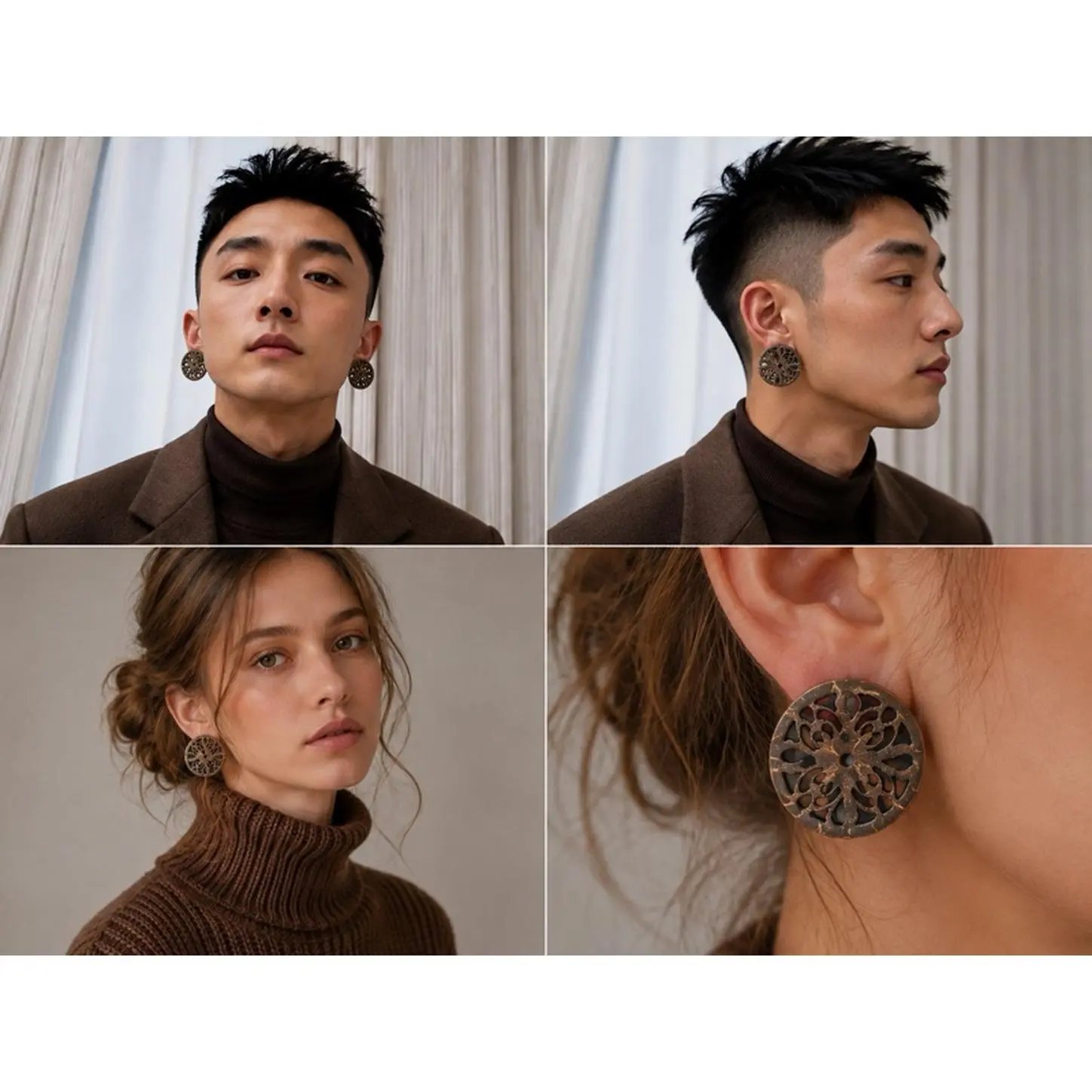 Tree of Life Coconut Shell Stud Earrings Natural Posts Lightweight Comfortable Bohemian Vintage Style Gift for Nature Lovers