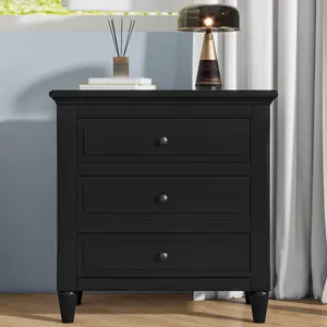 28'' Painted Nightstand with 3 Drawers Smooth Gliding Rails Bedside Cabinet Metal Handle Minimalist Sofa Side Table Rubber Legs for Bedroom Living Room Office Small Space Furniture, Bedroom Bedside Table for Bedroom, Guest Room, Dorm