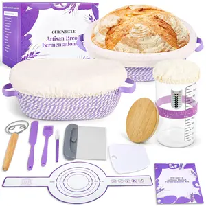 Sourdough Starter Kit - 41OZ Glass Starter Jar, 2 Cotton Rope Banneton Bread Proofing Basket, Sour Dough Kit Tools Complete Sourdough Bread Baking Supplies - Great for Bakers Wife Mom