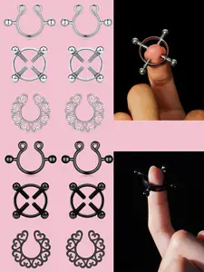 Women's Body Jewelry Set, 3 Pairs Heart-Shaped Stainless Steel Studs, No Piercing Required, Non Piercing Jewelry, Comfortable Daily Wear, Adjustable Fit