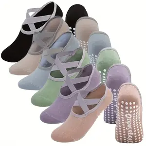 6 Pairs Women's Yoga Socks, Non-Slip Grip with Cushioned Heel & Toe, Breathable Workout Socks for Pilates, Dance, Gym & Home, Multi-Color Available