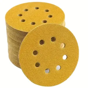 5-inch Yellow Sanding Sheet, 50pcs 8-hole Assorted Grit Hook & Loop Alumina Sandpaper, Power Tool Accessories for Random Track Sander