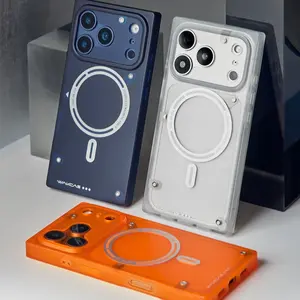 WAKCAS 2025 Matte Apple 17 Series Magnetic Case with Trendy Niche Square Orange Design Smart Screen Protector for Secure Fit and Stylish Protection