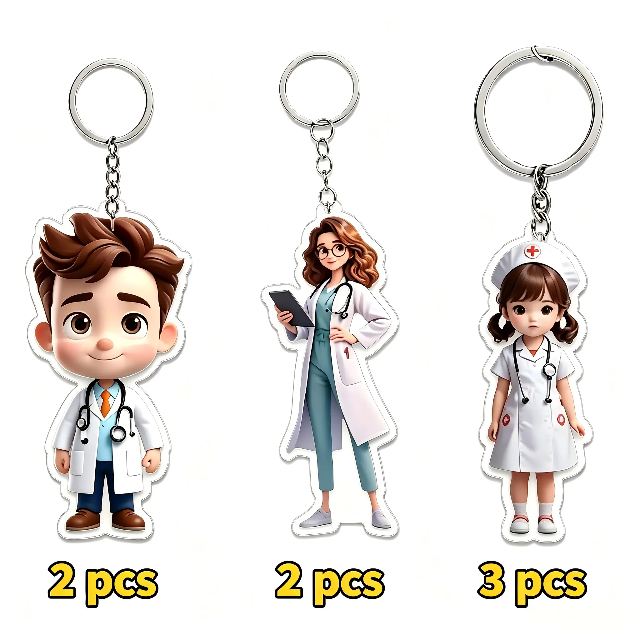 7-Piece Acrylic 2D Doctor-Nurse Keychains Set, Waterproof Scratch-Resistant Corrosion-Resistant Fashion Accessories for Card Holder Decor, Casual Use, Ceremony Commemorative Gifts