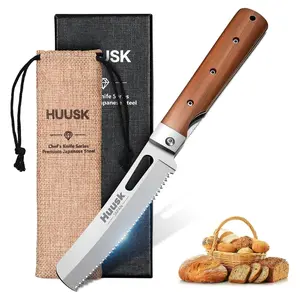 Huusk Folding Bread Knife for Homemade Bread with Wide Wavy Edge and 440C Stainless Steel - Outdoor Camping Cooking,BlackFriday Christmas Gift