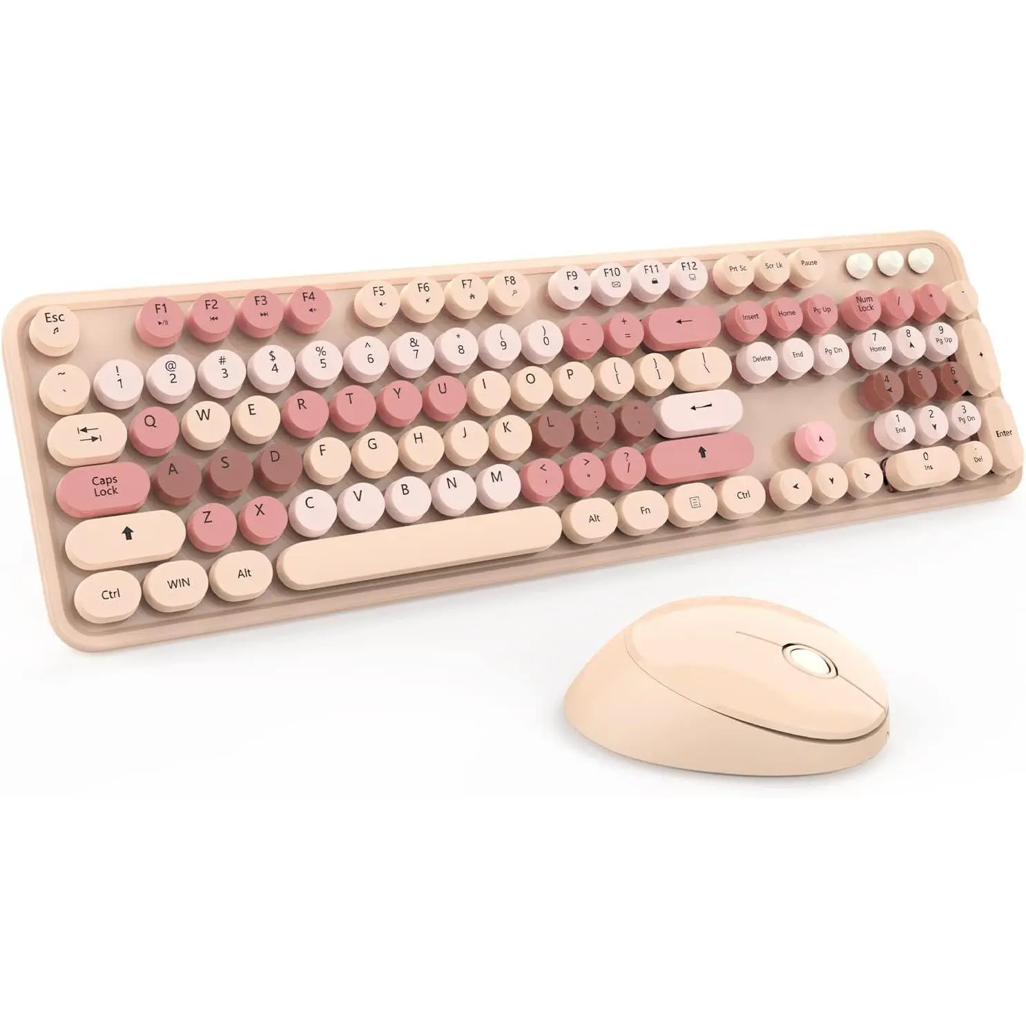 Keyboard and ,  Cute Keyboard and , 2.4G  Keyboard with Retro Round Keycap for PC, , Laptop,Computer Windows (Milk )