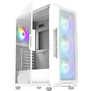 i3 NEO ATX Mid Tower Gaming PC Case - 4 x 120mm Fixed RGB Fans Preinstalled, Mesh Front Panel for High Airflow, Tempered Glass Side Panel, Support 360mm Radiator, White