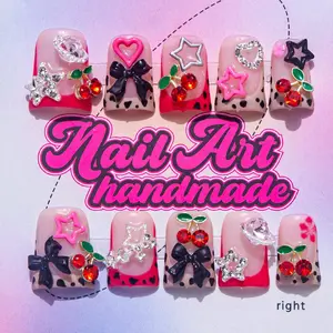 Delicate thing  Women's Y2K Style Nail Art Set, Handmade Nails, Star Pattern Rhinestones, Pure Handmade Design, Includes XS/s/m/l Sizes, Perfect Gift for Women & Girls