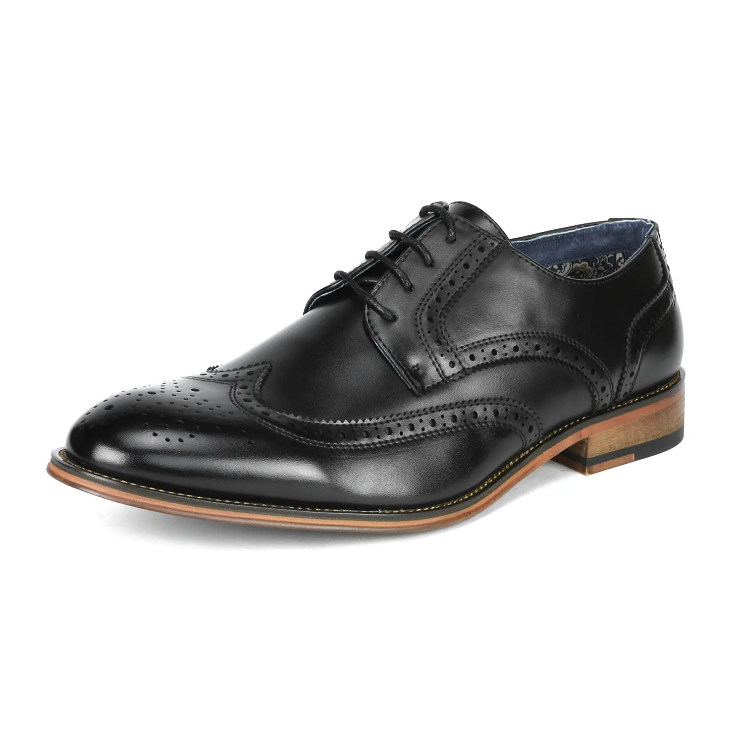 【BRUNO MARC Anniversary】 Men's Wide-Fit Classy Brogue Wingtip Lace-Up Formal Oxford Shoes, Soft Vegan Leather, Rubber Sole, Wooden Accents, Office Footwear, Wide-Foot Men's Oxfords tiktokshopbacktoschool