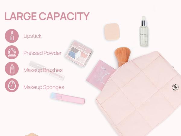 Telena Puffer Makeup Bags for Women, Nylon Puffy Padded Make Up Bags for Women Makeup Case, Small Makeup Pouch for Travel Essentials Gift Compact