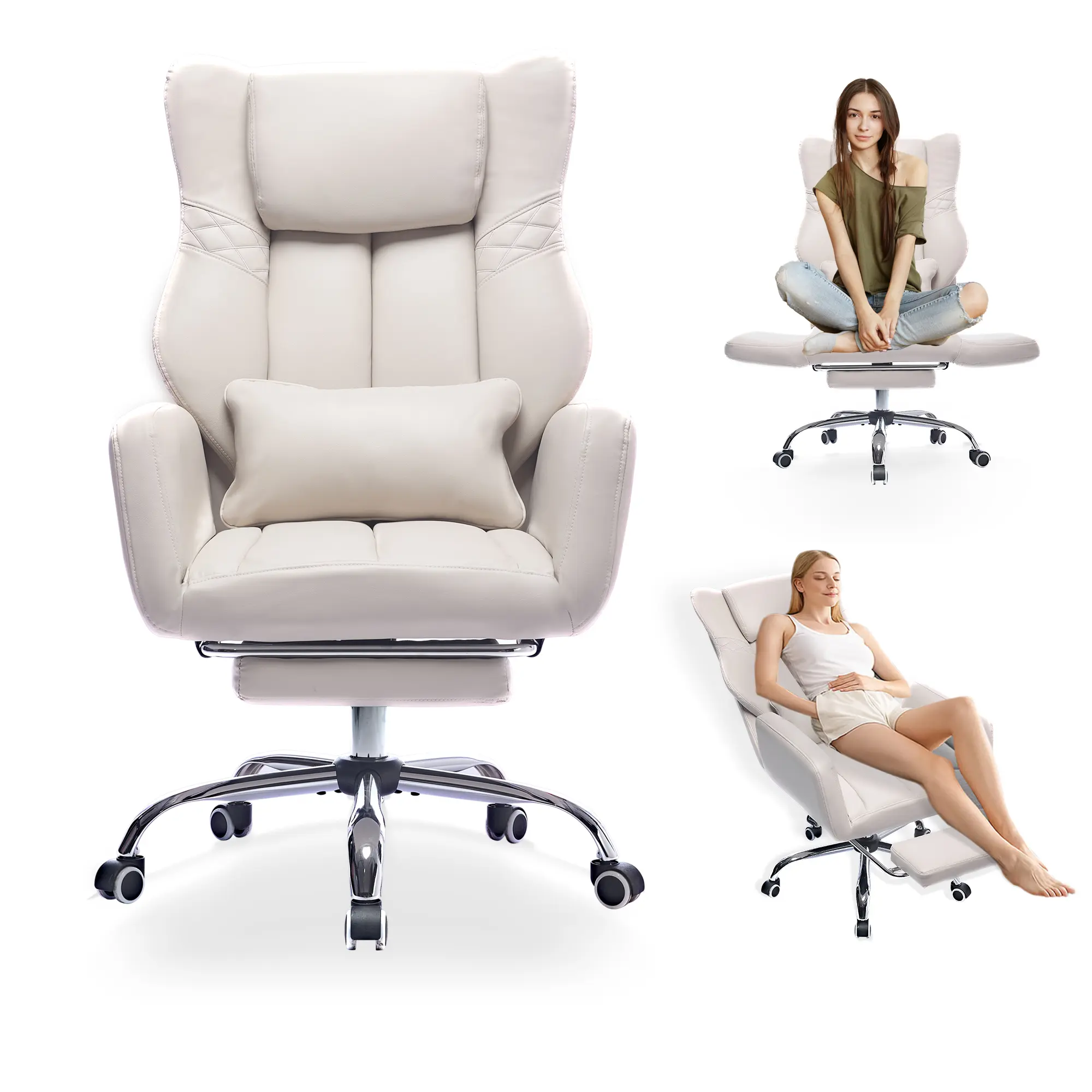 Ergonomic Criss Cross High Back Office Chair - Swivel Rolling Chair with Footrest, Adjustable Armrests, 155° Recline, Adjustable Seat Height for Home Office, Computer Use