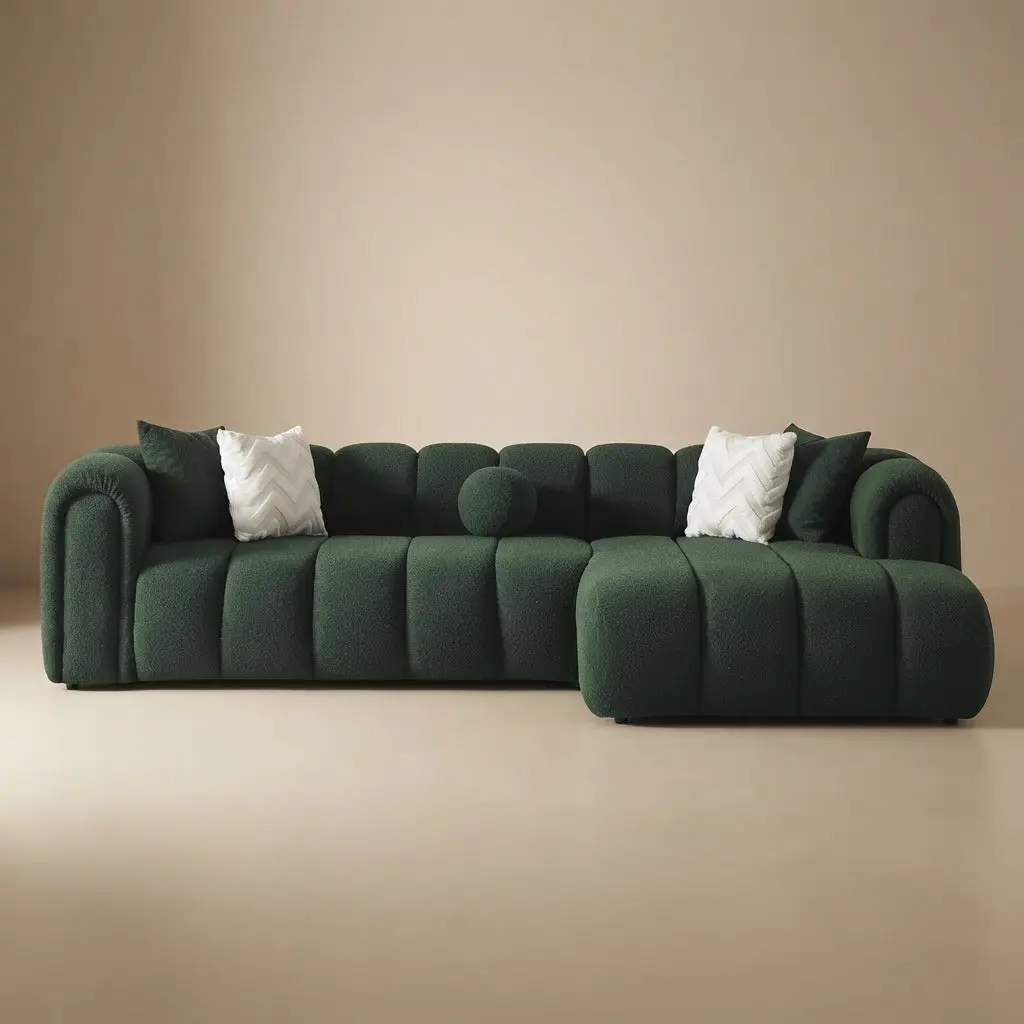 Bella Dark Green Boucle Right Sectional Sofa