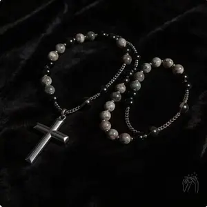 Protection Rosary Necklace Hematite Cross Charm Necklace Obsidian Tiger's Eye Hematite Cross Pendant Amulet for Women Men Gift for her, gift for him