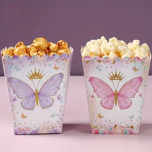 Gift for Her/Him 6pcs, Pink Purple Butterfly Paper Popcorn Box, Butterfly Pattern Candy Box, Snack Box, Birthday Food Gift Box, Butterfly Theme Party Decoration Supplies, Birthday Party Supplies, Wedding Supplies, Scene Decor