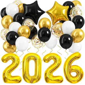 2026 Black Gold Graduation Balloon Kit 40 Inch Number Balloons Party Supplies Class of 2026 Decor