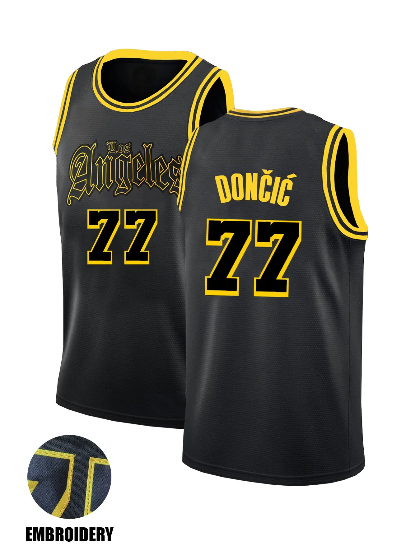 Men's DONCIC # 77 Black Basketball Jersey, Basketball Shirt, Athletic Tops, Round Neck Loose Fit Breathable Comfort, Unisex Outdoor Activity Wear, All Seasons Casual Style, Sports Style Jersey, Sportswear Clothing