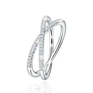 925 Sterling Silver Criss Cross CZ Ring, Minimalist Intertwined Band for Women, Soft Power Modern Style Trendy jewellery accessory everyday date christmas Crisscross Rings Daily Wear Rings